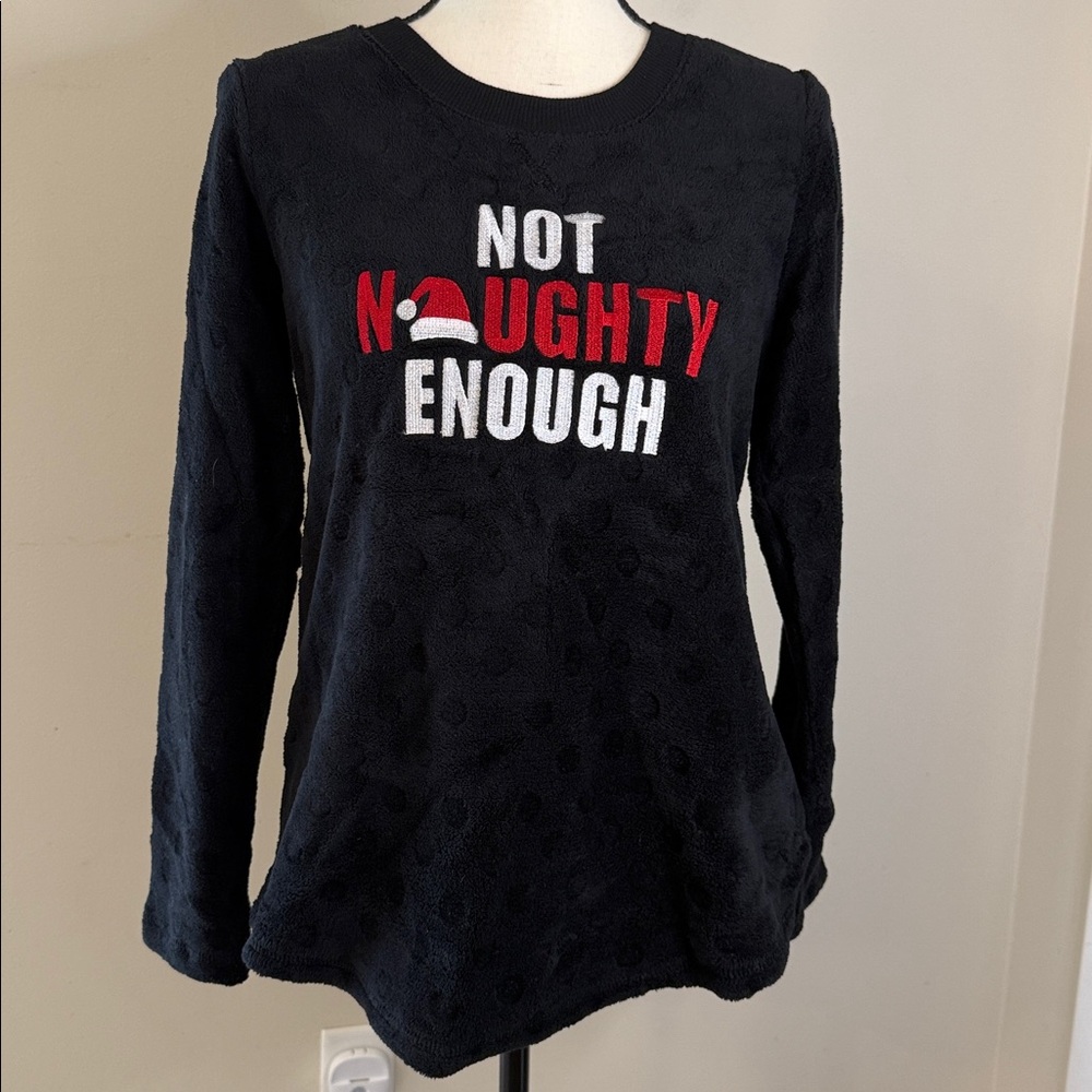 Secret Treasures Christmas plush faux fur sweatshirt / Sleepwear Not Naughty Med